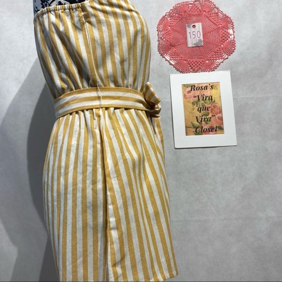 Shein White and Yellow Romper with Belt - Picture 4 of 12